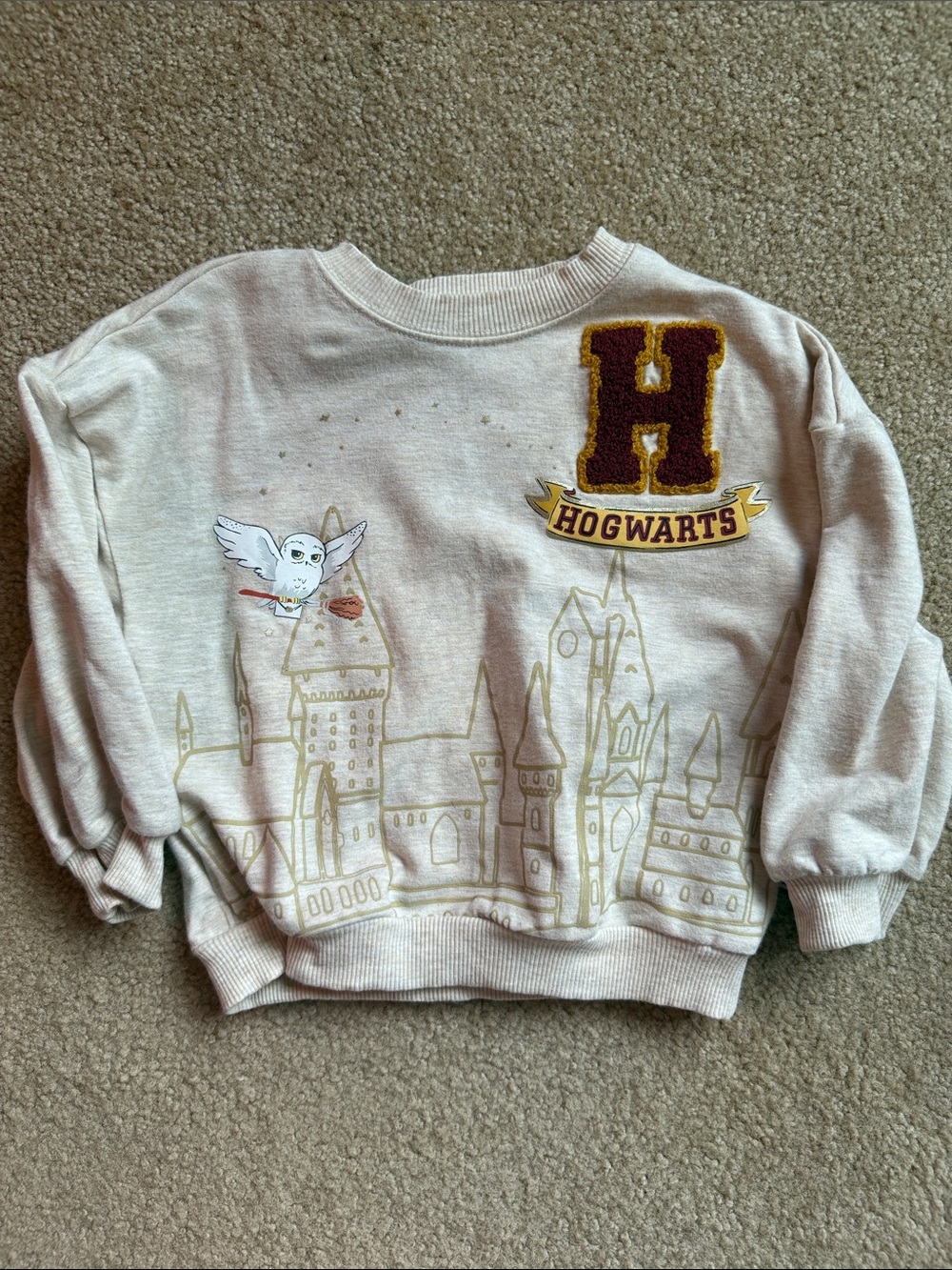 Little Sleepies Hogwarts Cream Sweatshirt with Embroidered Patch - size 18-24m
